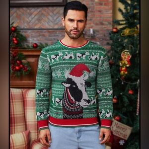 Cow Ugly Christmas Holiday Crew Neck Sweater‎